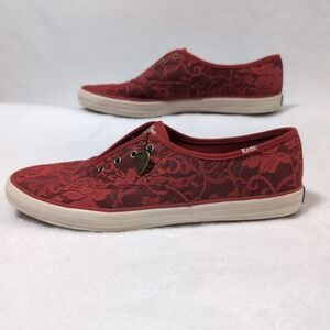 Keds Taylor Swift Champion Sneakers Women 10 Red Floral Lace Low Top Guitar Pick